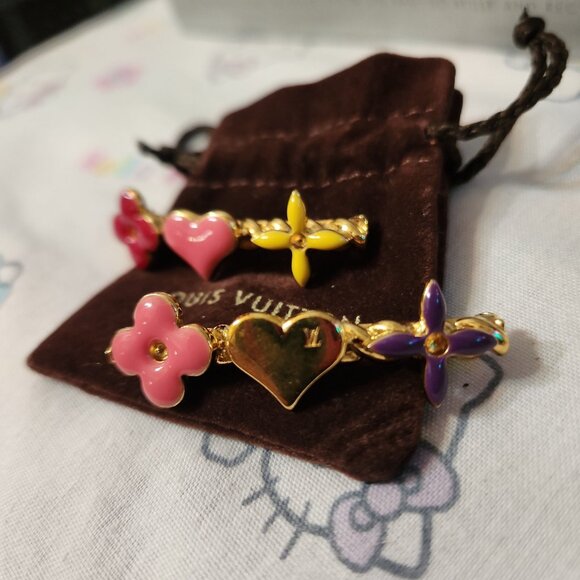 Rare Authentic LOUIS VUITTON Sweet Monogram Hair Clips Pair of Barrettes Mint - Picture 8 of 8